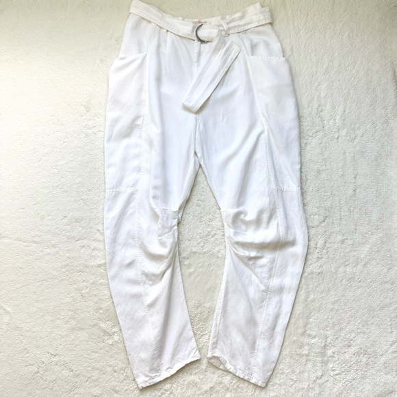Pilcro Athropologie‎ Tucked-Knee Tapered Trousers Women’s 29 White Linen Blend - Picture 1 of 12